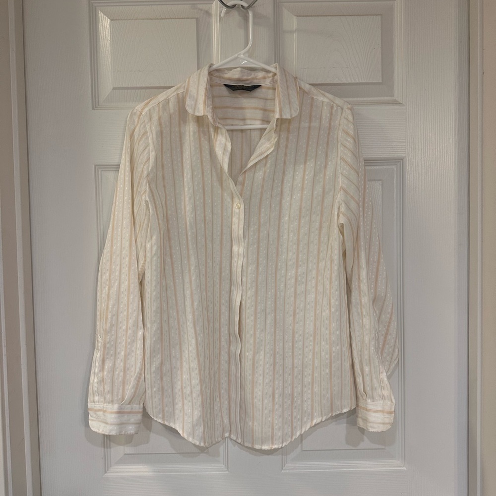 Elegant Cream Striped Women's Button Down Shirt